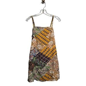 Bandana Mixed Print Bow Tie Back Cut Out Mini Sundress Yellow M Festival NWT